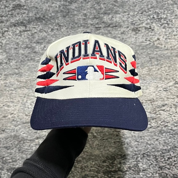 Vintage 90s Cleveland Indians Logo Athletic Diamond Cut Hat Snapback MLB